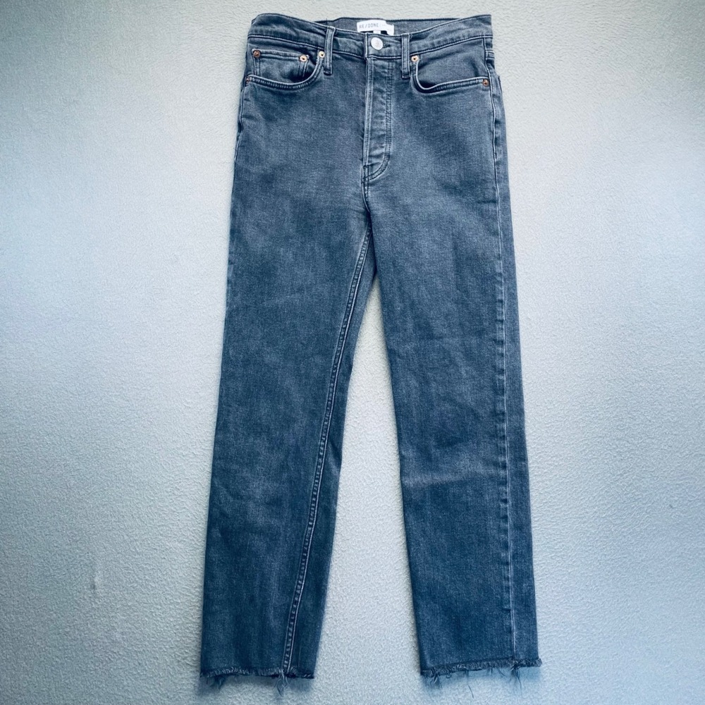 RE/DONE Originals Stove Pipe Jeans Women 27 High Rise Raw Hem Faded Black